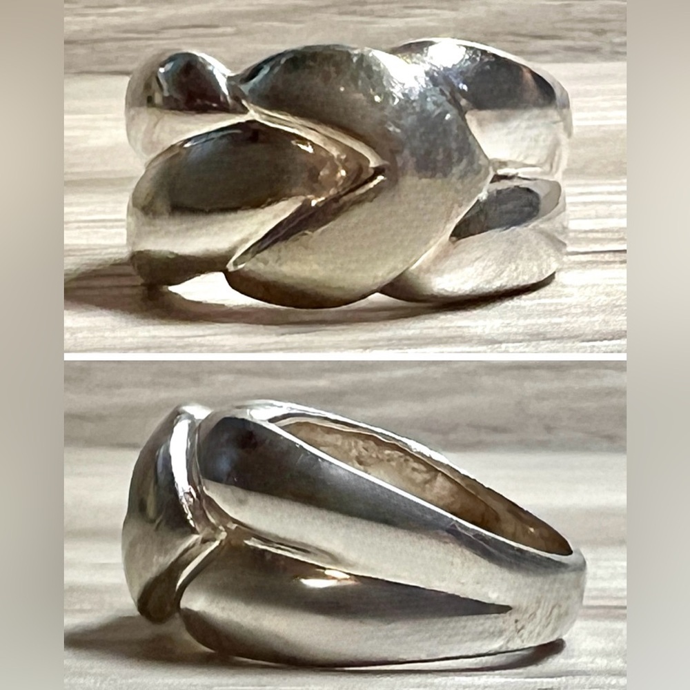 Vintage Designer Signed (M) Sterling Silver Smooth Knot Band Ring, Size 6, 4.6g